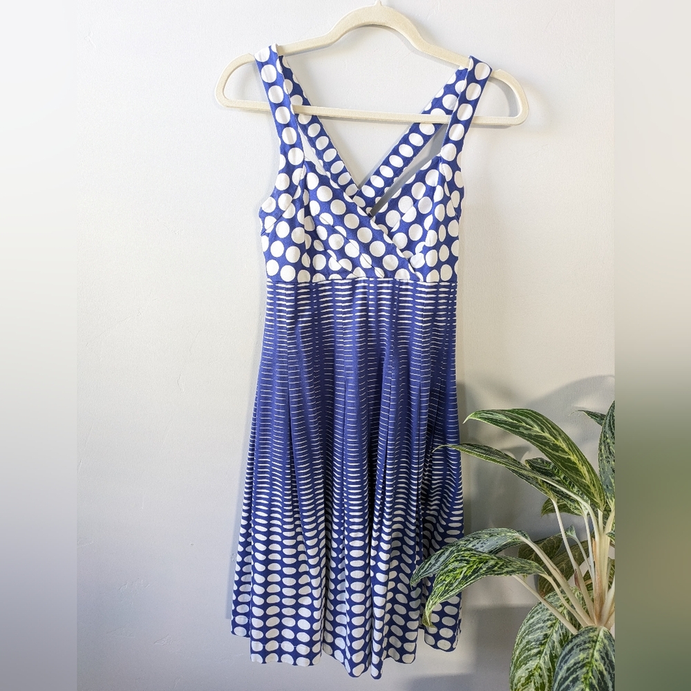 Calvin Klein Blue and White Polka Dot Midi Dress